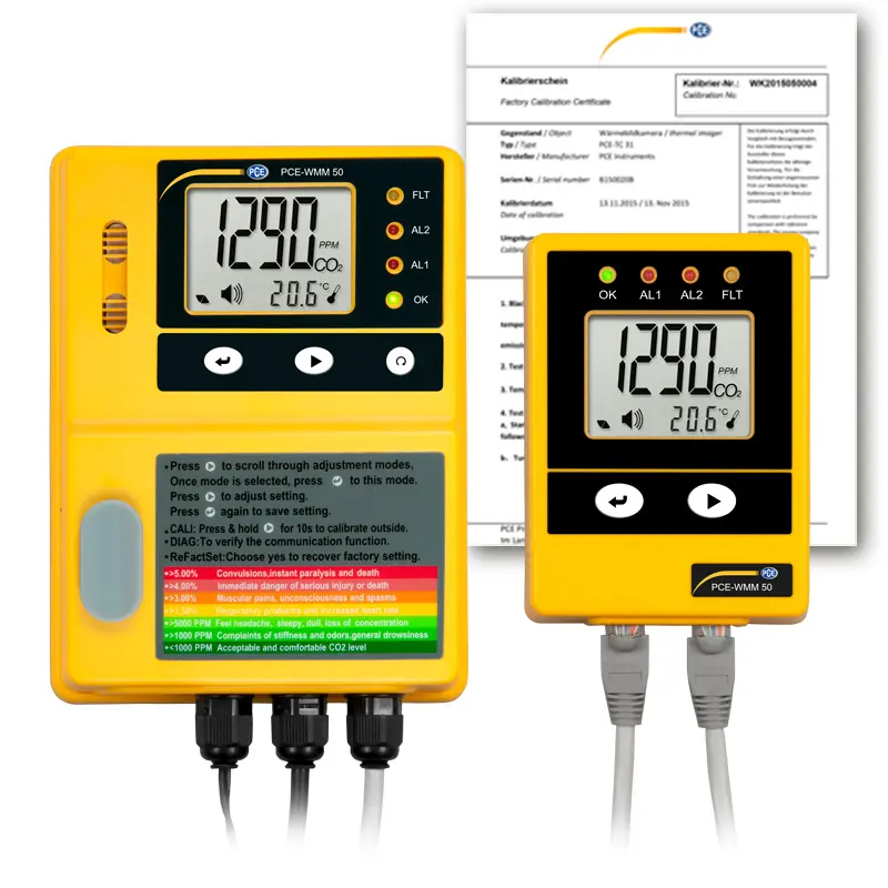 Afficheur de CO2 PCE-WMM 50-ICA avec certificat d'étalonnage ISO