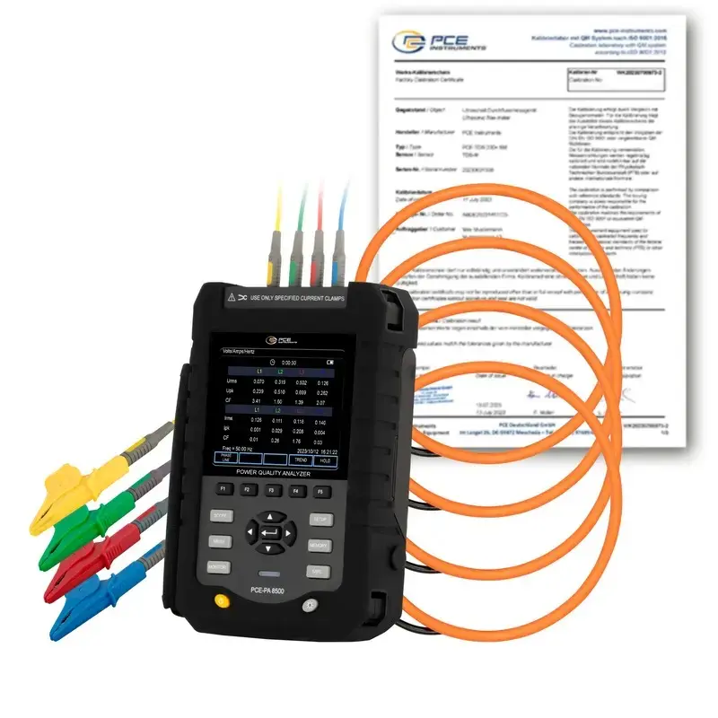 Analyseur triphasée PCE-PA 8500-ICA avec certificat d'étalonnage ISO