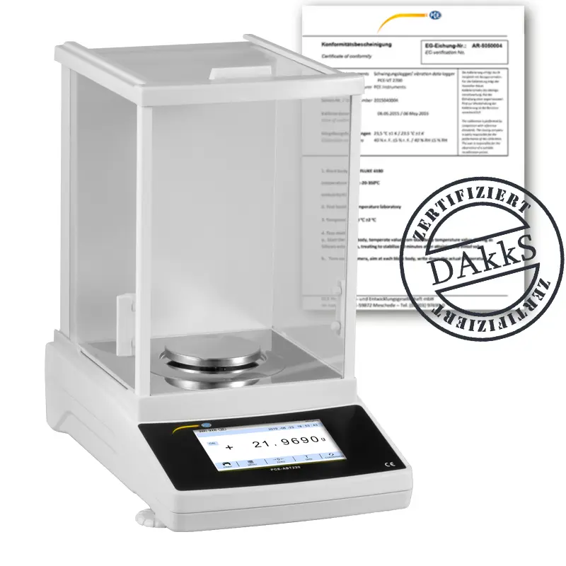 Balance de dentiste PCE-ABT 220-DAkkS avec certificat d'étalonnage DAkkS
