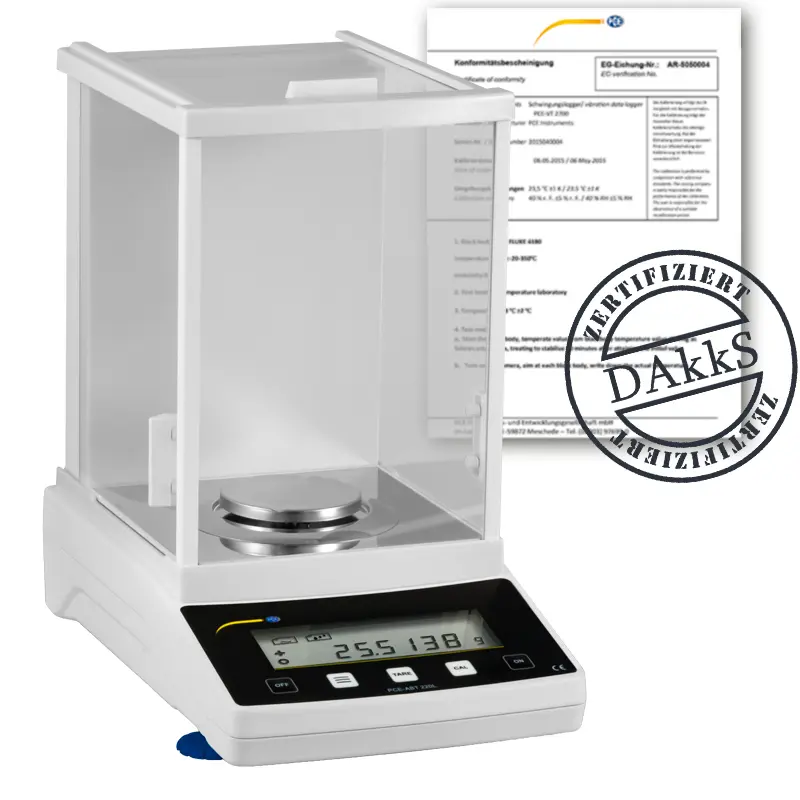 Balance de laboratoire PCE-ABT 220L-DAkkS avec certificat d'étalonnage DAkkS