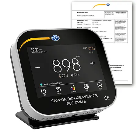 Capteur de CO2 professionnel de paillasse PCE-CMM 8-ICA avec certificat d'étalonnage ISO