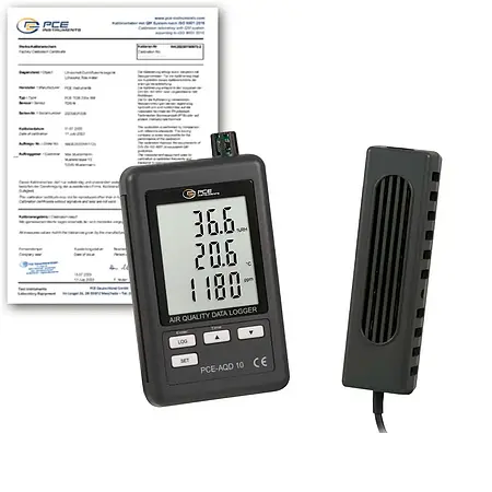 Capteur de CO2 professionnel PCE-AQD 10-ICA avec certificat d'étalonnage ISO