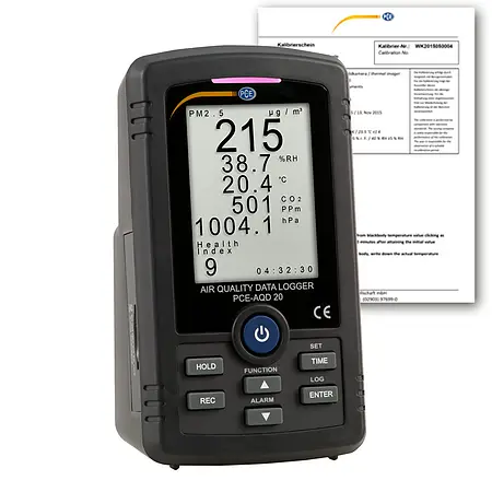 Capteur de CO2 professionnel PCE-AQD 20-ICA avec certificat d'étalonnage ISO