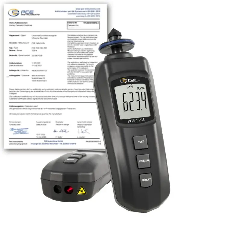 Compte-tours PCE-T 238-ICA avec certificat d'étalonnage ISO