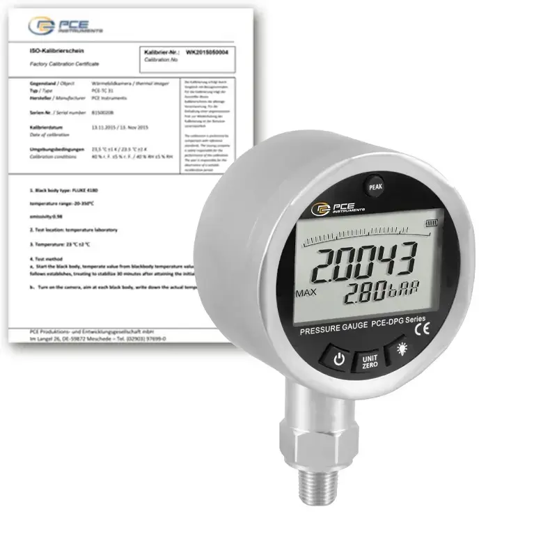 Contrôleur de pression PCE-DPG 3-ICA avec certificat d'étalonnage ISO