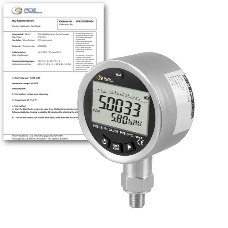 Contrôleur de pression PCE-DPG 6-ICA avec certificat d'étalonnage ISO