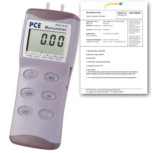 Contrôleur de pression PCE-P50-ICA avec certificat d'étalonnage ISO
