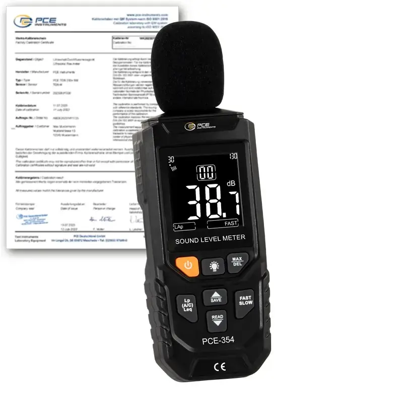 Décibelmètre PCE-354-ICA avec certificat d'étalonnage ISO