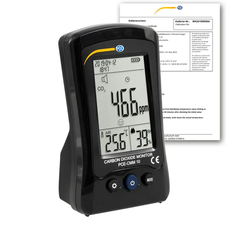 Détecteur de dioxyde de carbone CO2 PCE-CMM 10-ICA avec certificat d'étalonnage