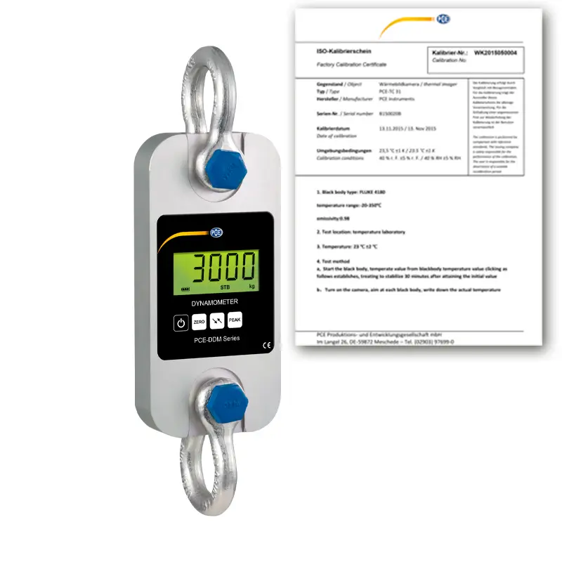 Dynamomètre de traction PCE-DDM 3WI-ICA avec certificat d'étalonnage ISO