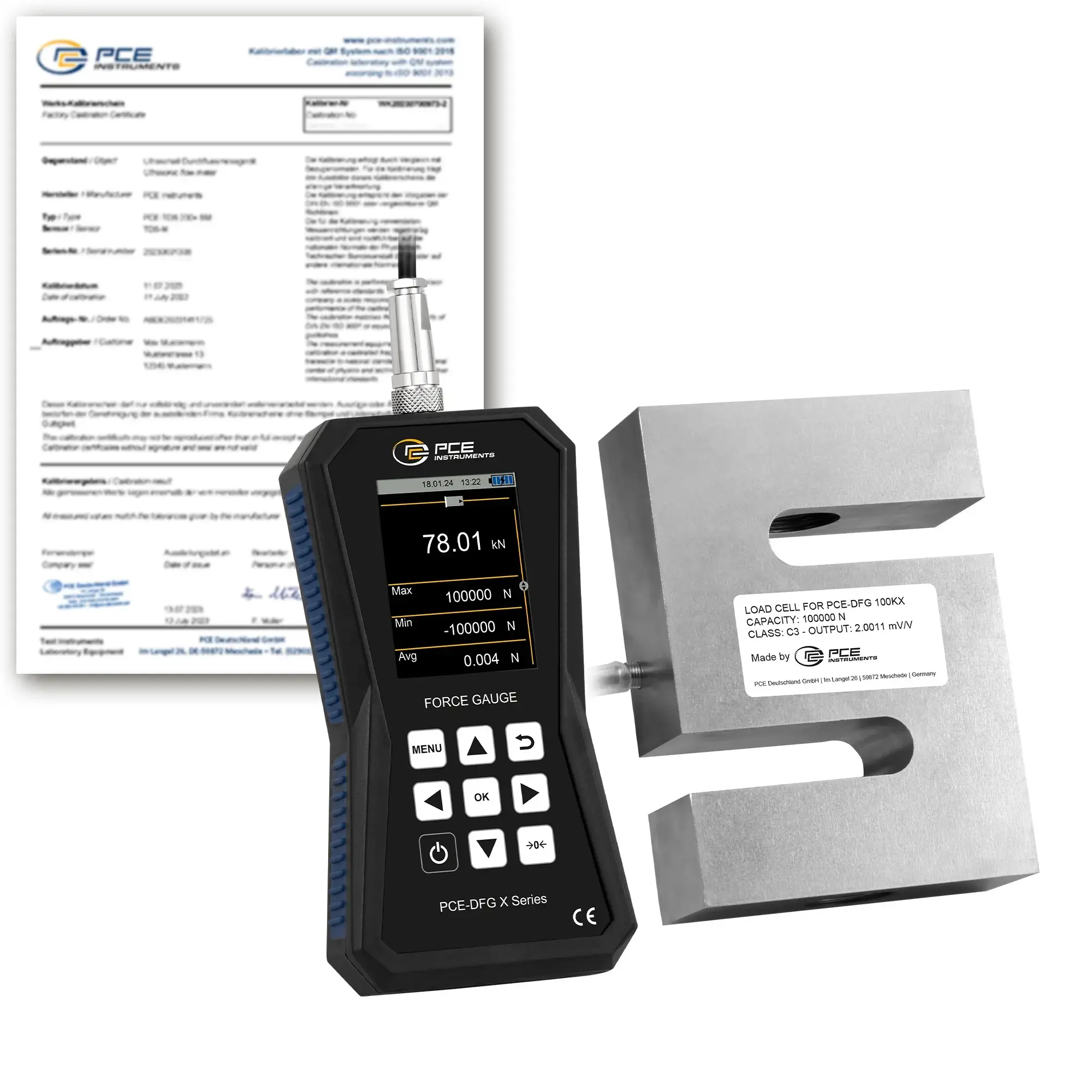 Dynamomètre PCE-DFG 500 X-ICA avec certificat d'étalonnage ISO