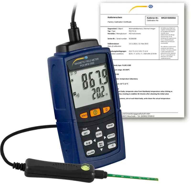 Gaussmètre PCE-MFM 3500-ICA avec certificat d'étalonnage ISO