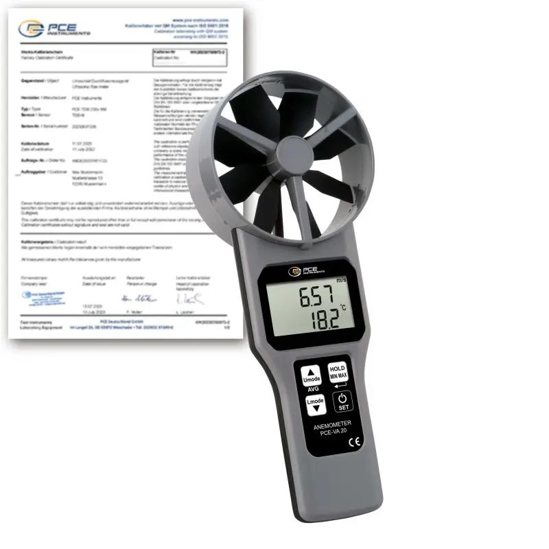 Mesureur climatologique PCE-VA 20-ICA avec certificat d'étalonnage ISO