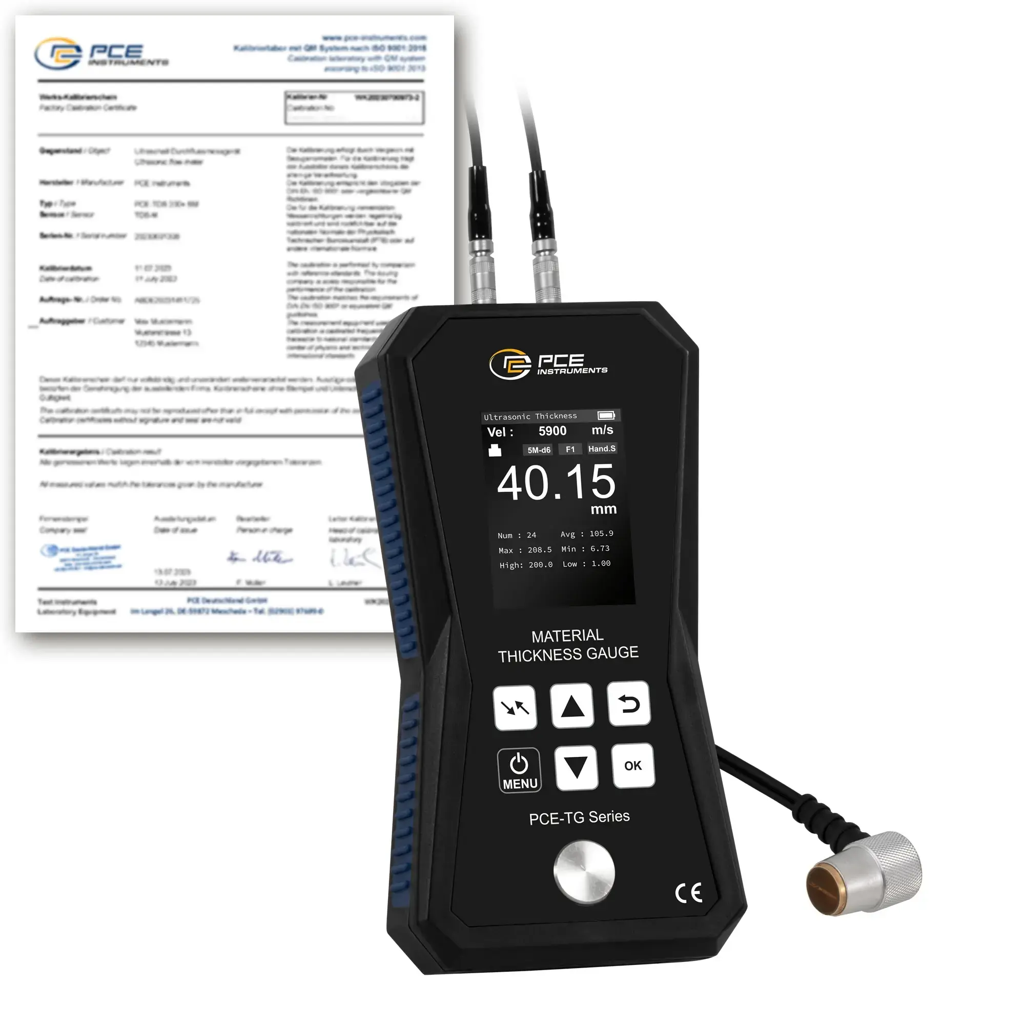 Mesureur par ultrasons PCE-TG 150A F25-ICA avec certificat d'étalonnage ISO