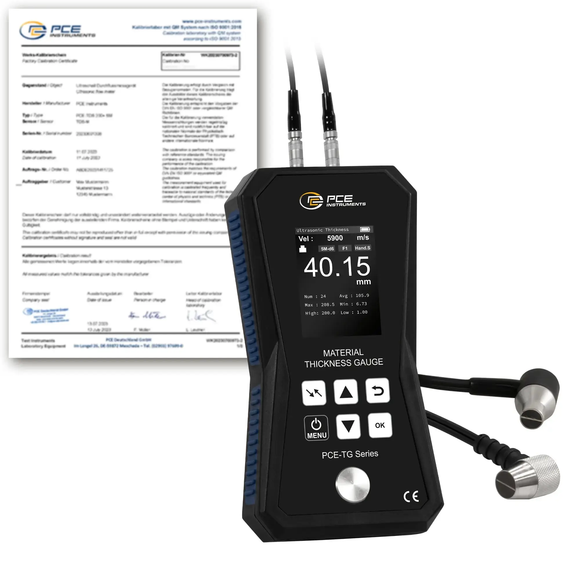 Mesureur par ultrasons PCE-TG 150A-ICA avec certificat d'étalonnage ISO