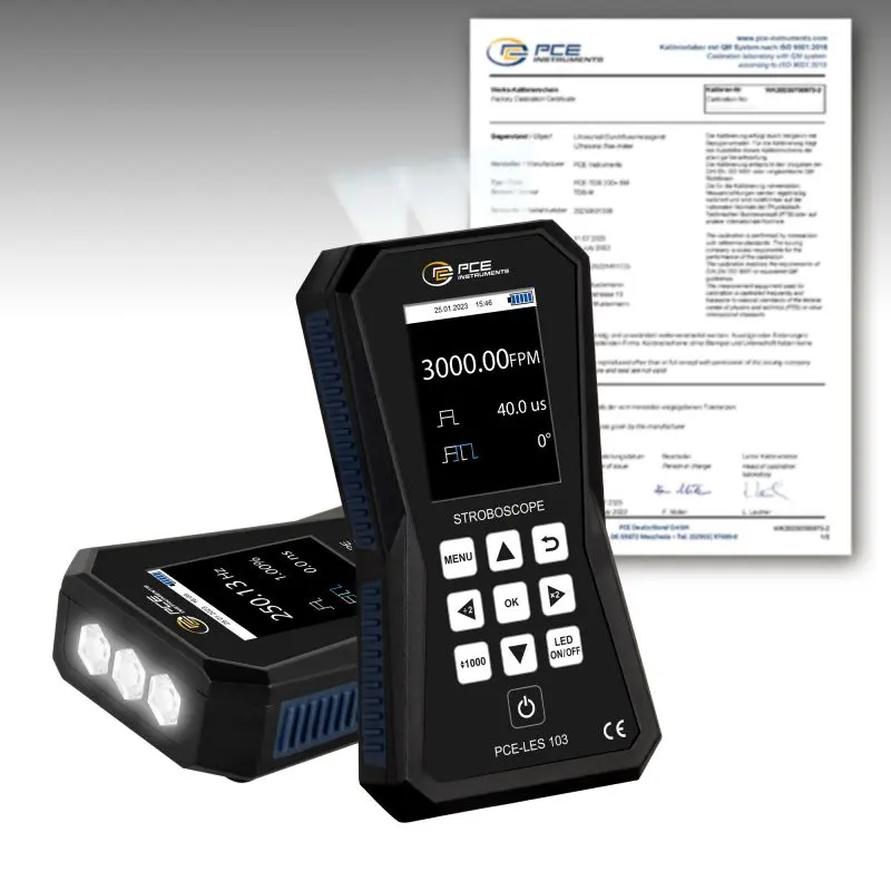 Stroboscope PCE-LES 103-ICA avec certificat d'étalonnage ISO