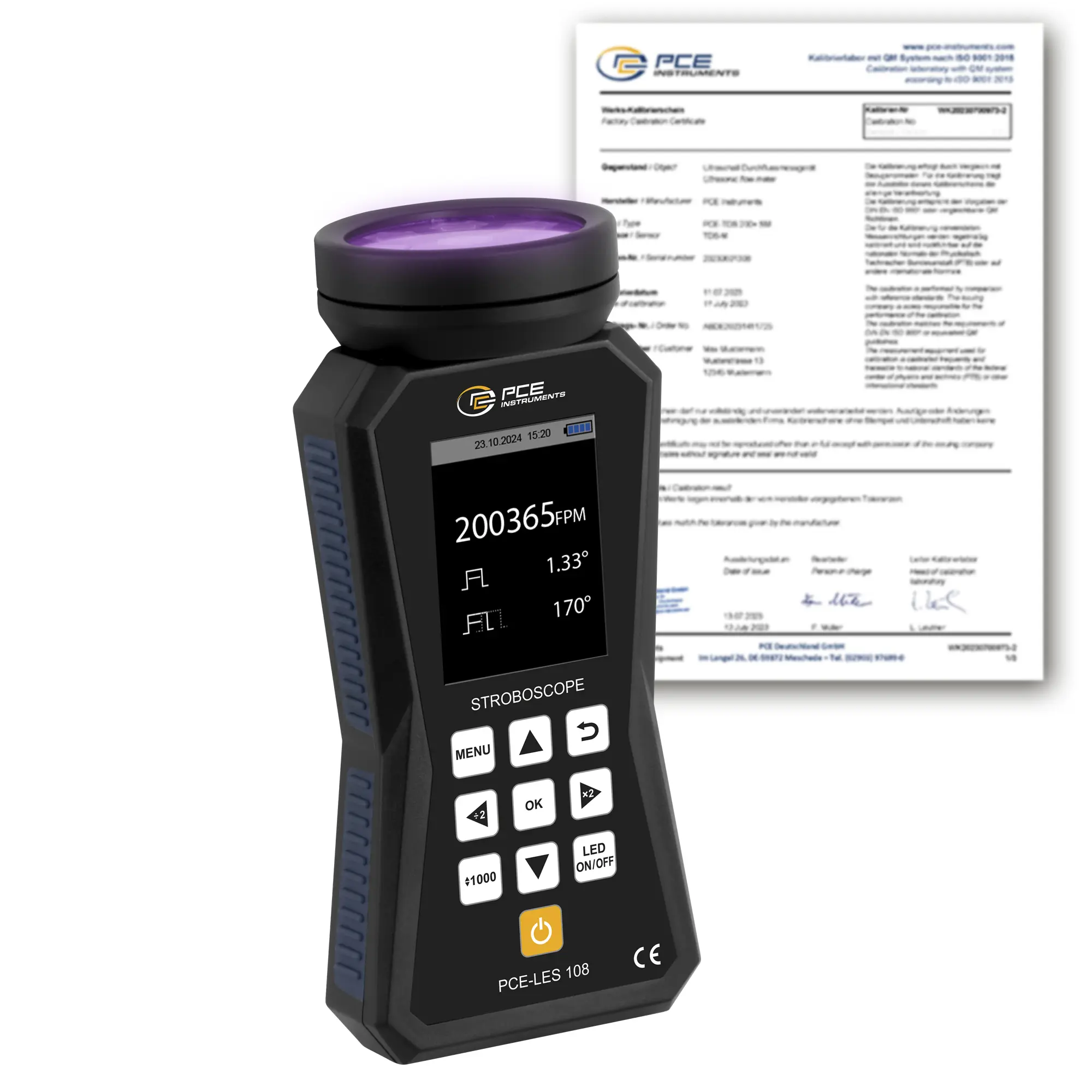 Tachymètre PCE-LES 108UV-365-ICA avec certificat d'étalonnage ISO