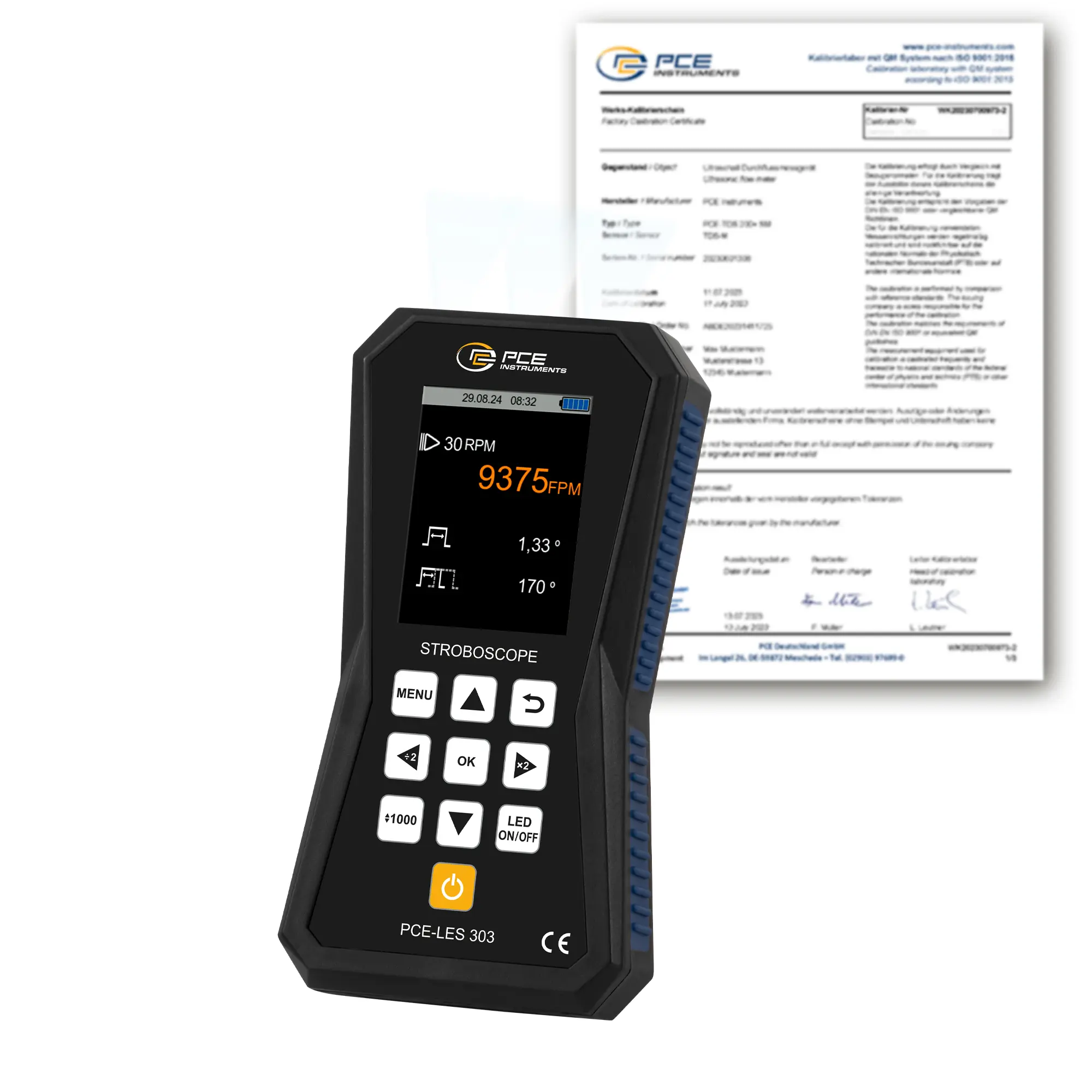 Tachymètre PCE-LES 303-ICA avec certificat d'étalonnage ISO