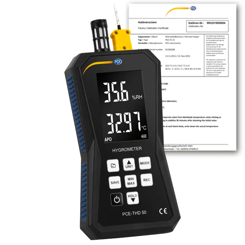 Thermomètre alimentaire PCE-THD 50-ICA pour utilisation en ambiance réfrigérée avec certificat d'étalonnage ISO