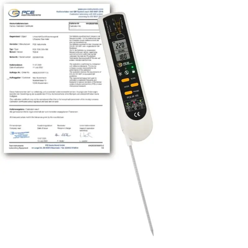 Thermomètre infrarouge PCE-IR 100-ICA avec certificat d’étalonnage ISO