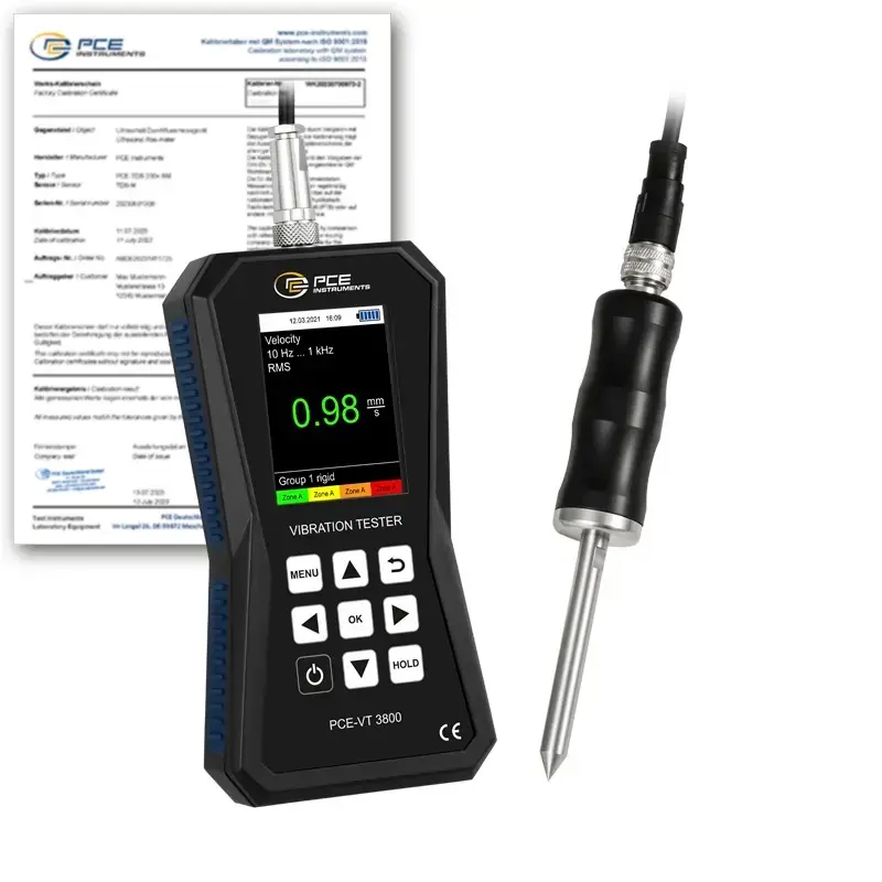 Vibromètre PCE-VT 3800S-ICA avec certificat d'étalonnage ISO